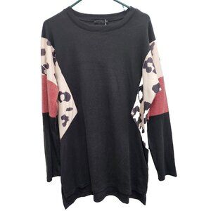 Floral Blooming Tunic‎ Top Womens Large Black Animal print Dolman BOHO NEW